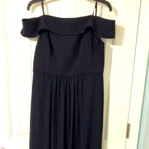 Beautiful off-shoulder Adrianna Papel elegant navy gown fitted at waist